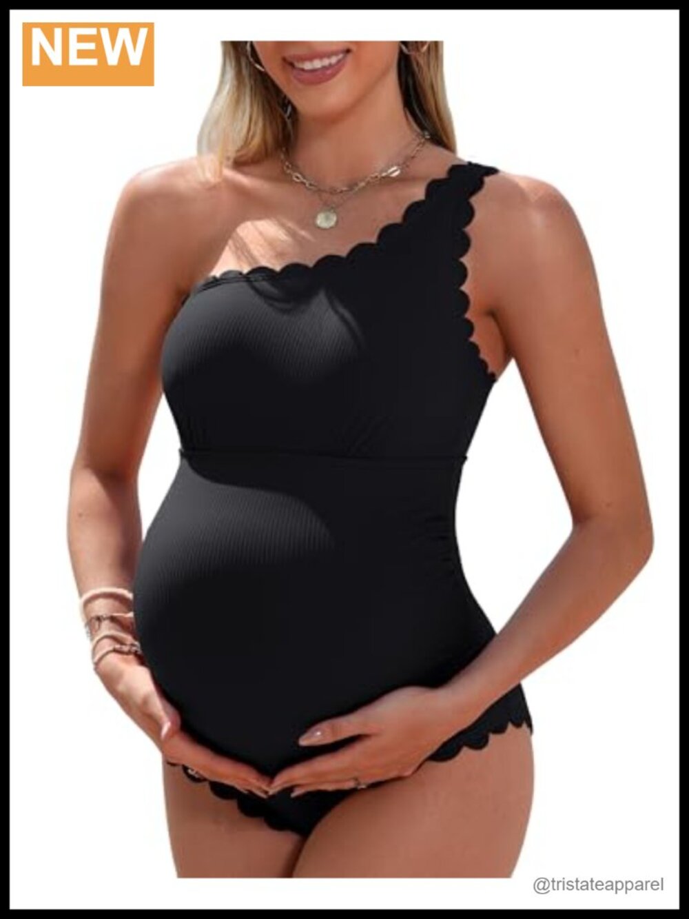 Charmo Ribbed Maternity One Piece Swimsuit One Shoulder Ruched Bathing Suit